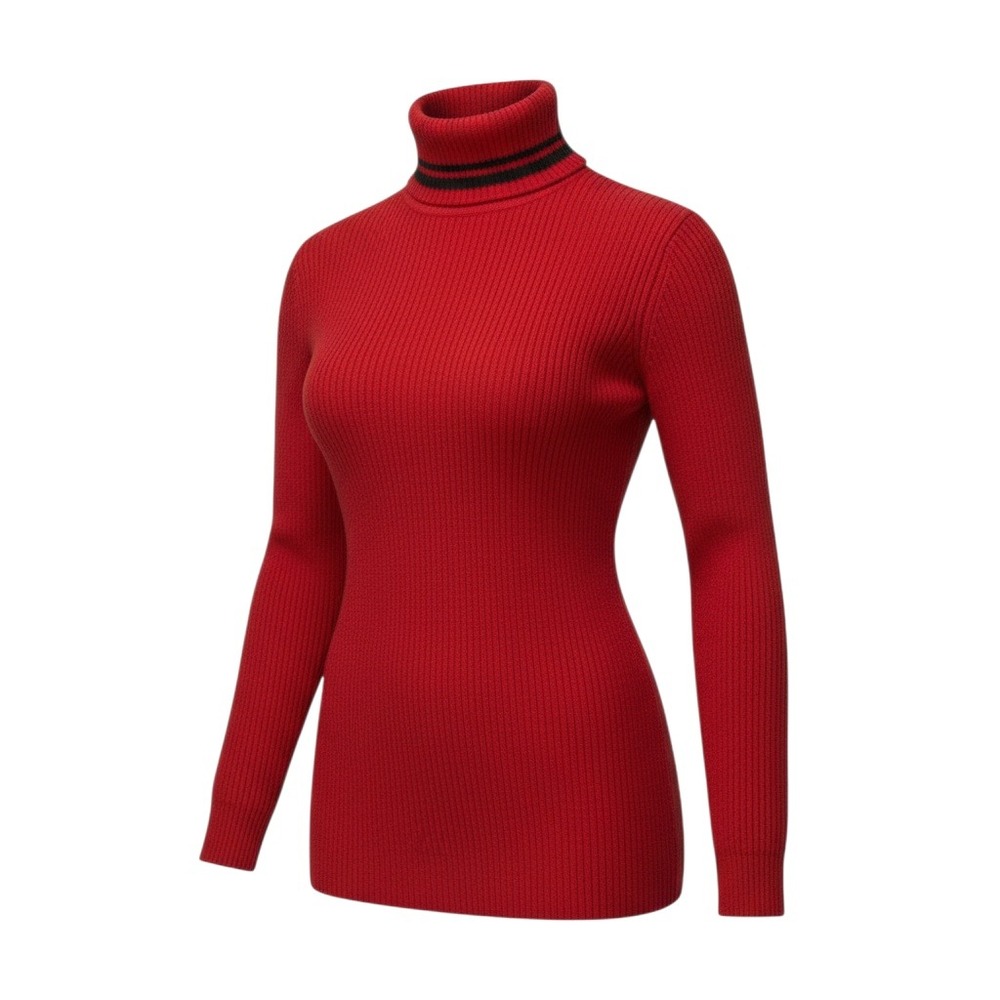 DKNY Jeans Small Red 100% Wool Sweater Turtleneck Ribbed Knit